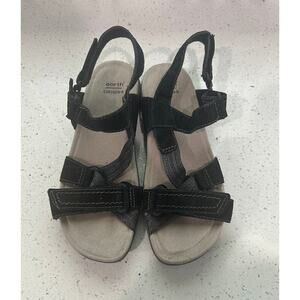 Earth Origins Savoy Slade Sandals Womens Size 9.5M Black Suede Slingback Flats
